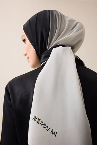 Degrade Siyah-Beyaz Krep İpek Şal 70x210