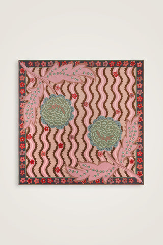 Dere Gülü Mercan-Mint Çift Taraflı Tivil İpek Eşarp 94x94