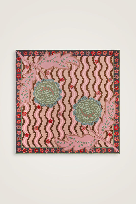Dere Gülü Mercan-Mint Çift Taraflı Tivil İpek Eşarp 94x94