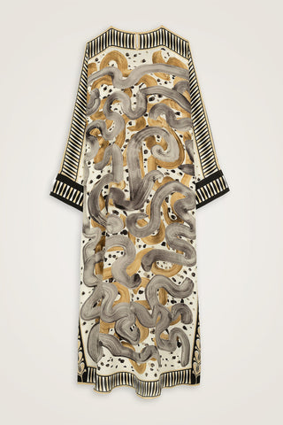 Dere Yolu Bej Krep İpek Kaftan
