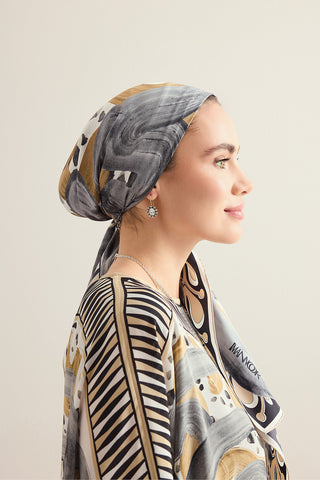 Dere Yolu Bej Krep İpek Kaftan