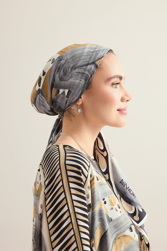 Dere Yolu Bej Krep İpek Kaftan