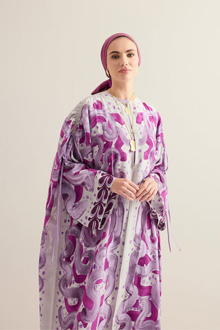 Dere Yolu Lila-Fuşya Krep İpek Abaya