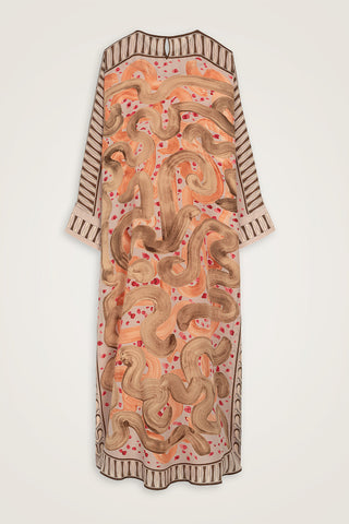 Dere Yolu Somon Krep İpek Kaftan