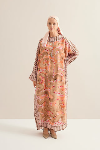 Dere Yolu Somon Krep İpek Kaftan