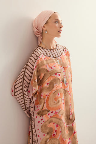 Dere Yolu Somon Krep İpek Kaftan