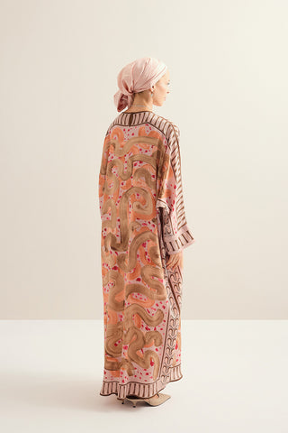 Dere Yolu Somon Krep İpek Kaftan