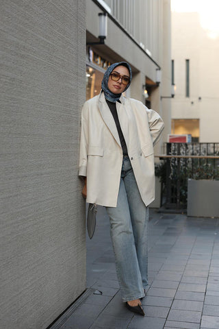 Deri Beyaz Blazer Ceket