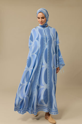 Dev Bambunoor Mavi Krep İpek Abaya