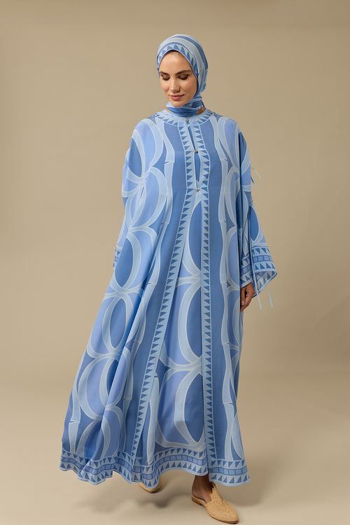 Giant Bamboo Blue Crepe Silk Abaya