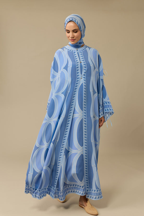 Dev Bambunoor Mavi Krep İpek Abaya