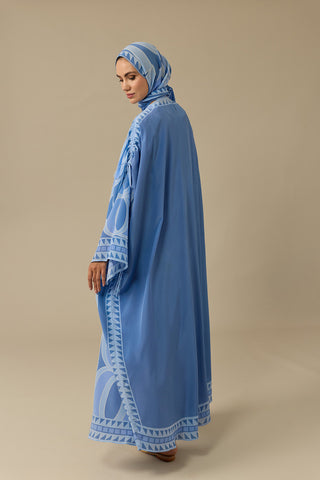 Dev Bambunoor Mavi Krep İpek Abaya