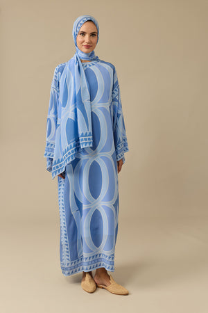 Giant Bamboo Blue Twill Silk Dress