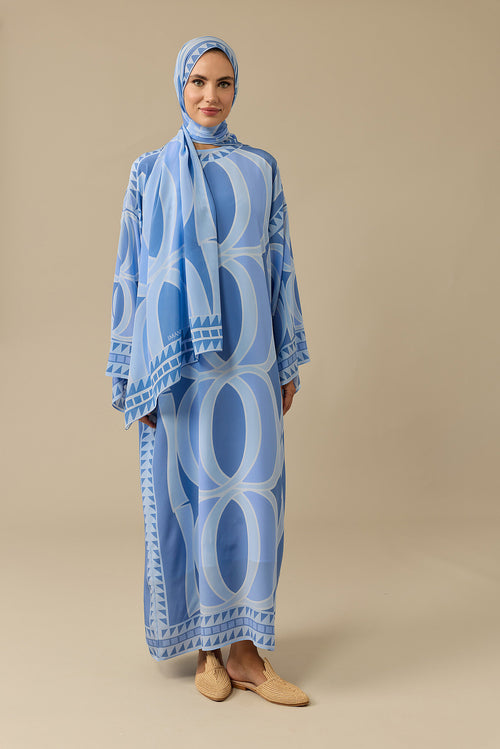 Giant Bamboo Blue Twill Silk Dress