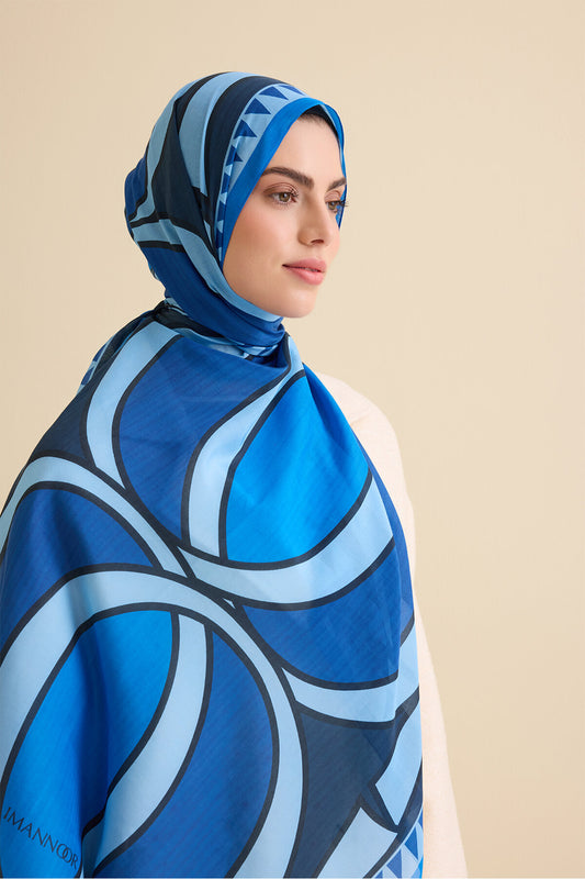 Dev Bambunoor Mavi Pamuk İpek Şal 70x209