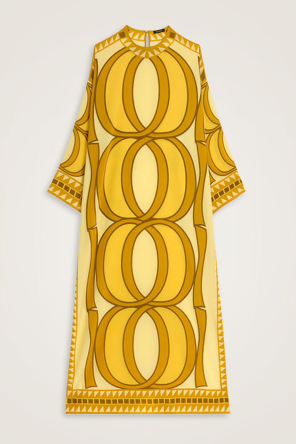 Giant Bamboo Saffron Twill Silk Dress