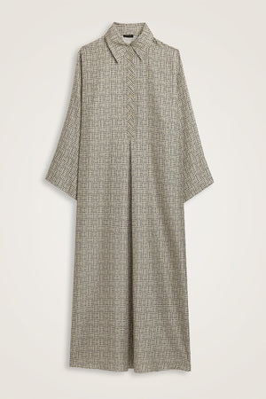 Textured Faith Square Beige Pleated Buttoned Shirt Dress