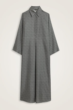 Textured Faith Square Grey Pleated Buttoned Shirt Dress