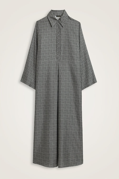 Textured Faith Square Grey Pleated Buttoned Shirt Dress
