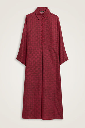 Textured Faith Square Red Pleated Button-Down Shirt Dress