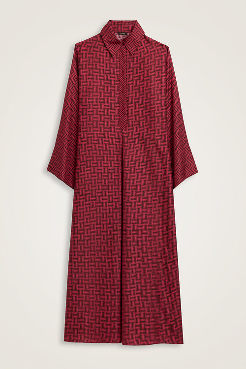 Textured Faith Square Red Pleated Button-Down Shirt Dress
