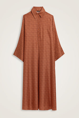 Textured Faith Square Tan Pleated Buttoned Shirt Dress