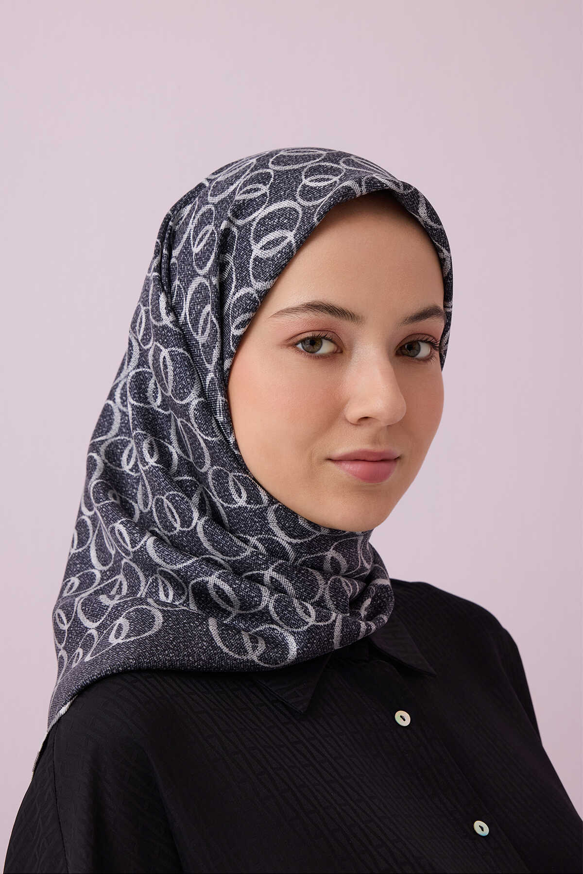 Dokuma Noor Antrasit Tivil İpek Eşarp 90x90