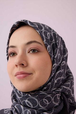Dokuma Noor Antrasit Tivil İpek Eşarp 90x90