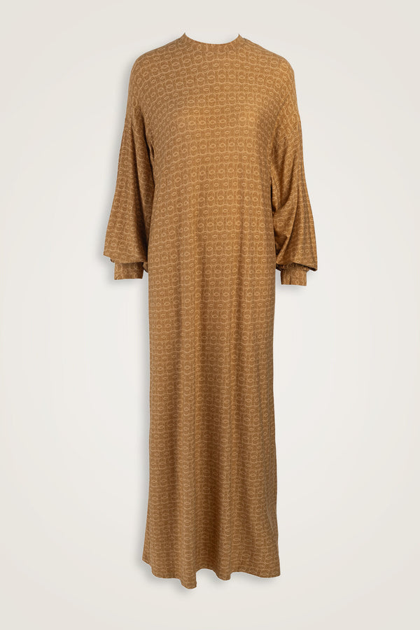 Woven Noor Camel Hair Sleeve Rib Combed Cotton Dress