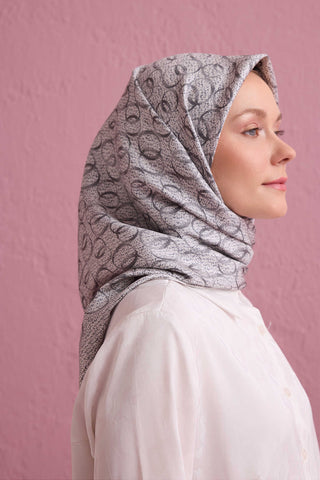 Dokuma Noor Gri Tivil İpek Eşarp 90x90