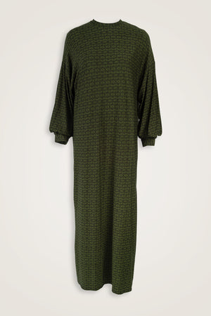 Woven Noor Khaki Rib-Cuffed Combed Cotton Dress