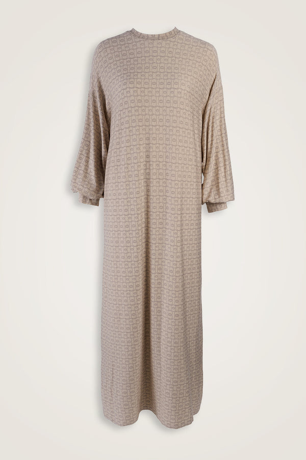 Woven Noor Cream Sleeve Rib Combed Cotton Dress