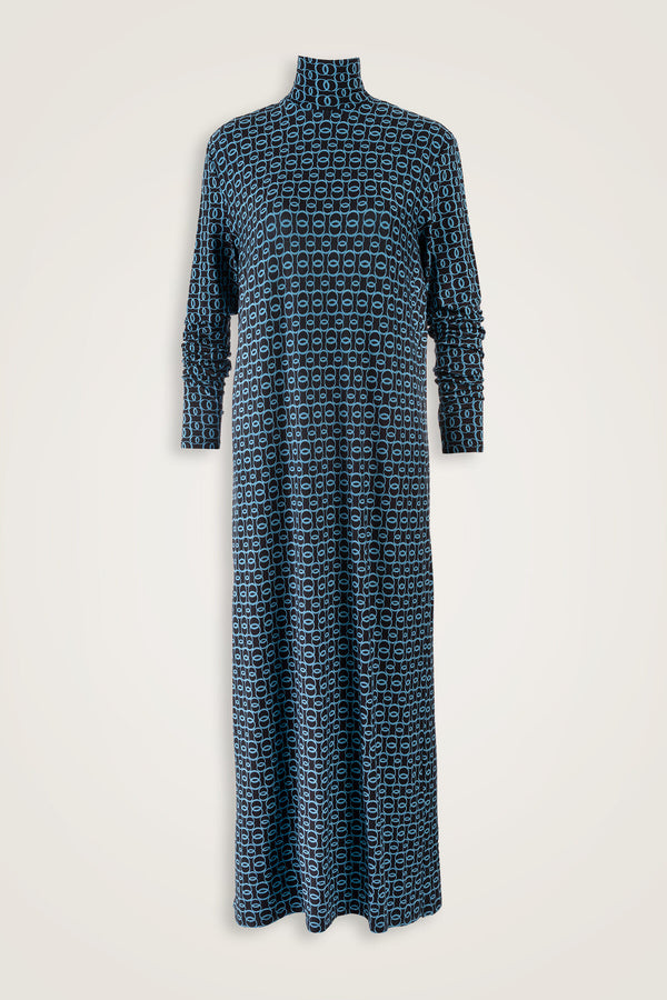 Woven Noor Navy Blue Turtleneck Combed Cotton Dress