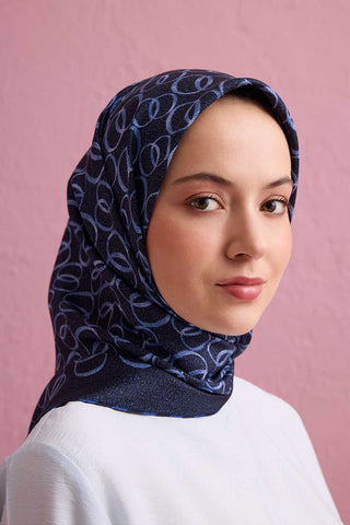 Dokuma Noor Lacivert Tivil İpek Eşarp 90x90