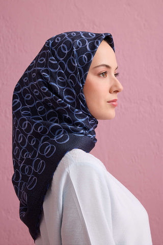 Dokuma Noor Lacivert Tivil İpek Eşarp 90x90