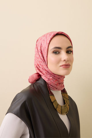 Dokuma Noor Pembe Tivil İpek Eşarp 90x90
