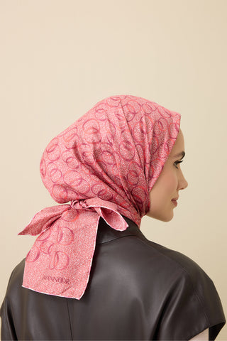 Dokuma Noor Pembe Tivil İpek Eşarp 90x90