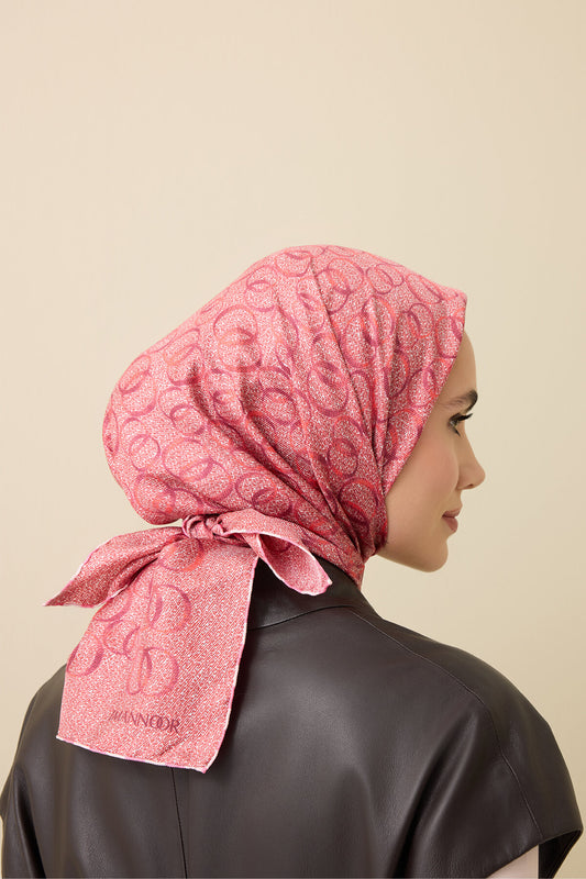 Dokuma Noor Pembe Tivil İpek Eşarp 90x90