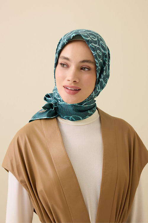 Woven Noor Petrol Silk Twill Scarf
