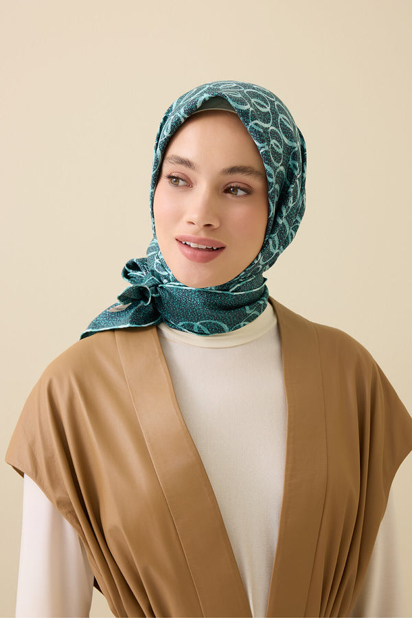 Woven Noor Petrol Silk Twill Scarf