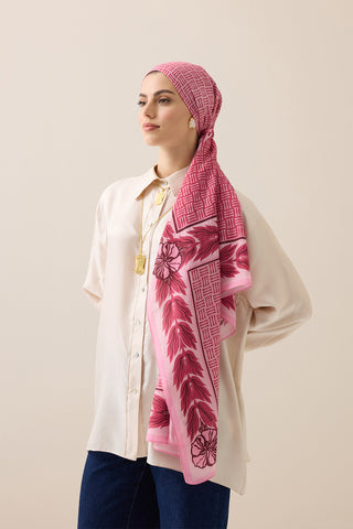 Dört Mevsim Pembe Pamuk Floş Şal 70x210
