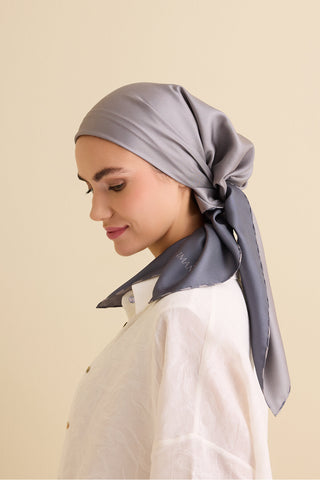 Düz Renk Açık Gri-Koyu Gri Çift Taraflı Mulberry İpek Eşarp 94x94