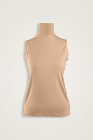 Solid Color Beige Long Supreme Sleeveless Blouse