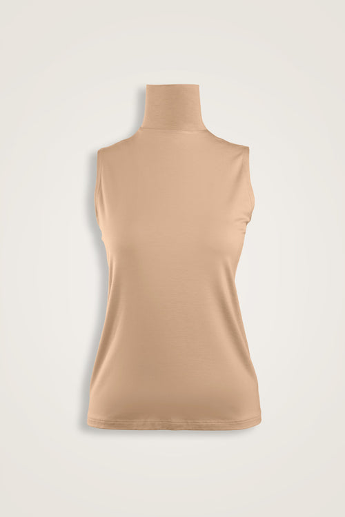 Solid Color Beige Long Supreme Sleeveless Blouse