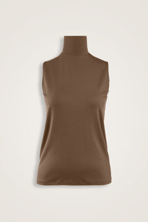Solid Color Cappuccino Long Supreme Sleeveless Blouse