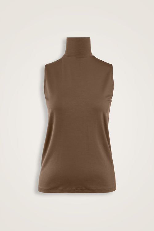 Solid Color Cappuccino Long Supreme Sleeveless Blouse