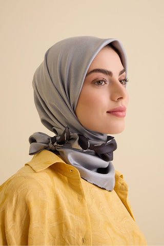 Düz Renk Füme-Gri Çift Taraflı Mulberry İpek Eşarp 94x94