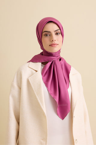 Düz Renk Gül Kurusu-Koyu Gül Çift Taraflı Mulberry İpek Eşarp 94x94