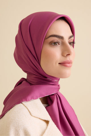 Düz Renk Gül Kurusu-Koyu Gül Çift Taraflı Mulberry İpek Eşarp 94x94