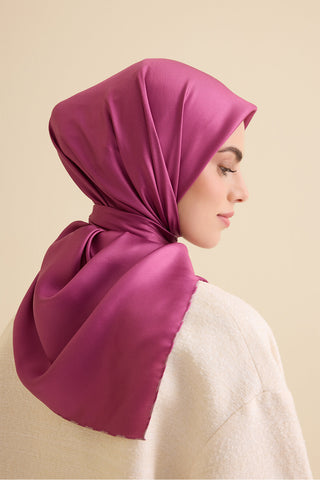 Düz Renk Gül Kurusu-Koyu Gül Çift Taraflı Mulberry İpek Eşarp 94x94
